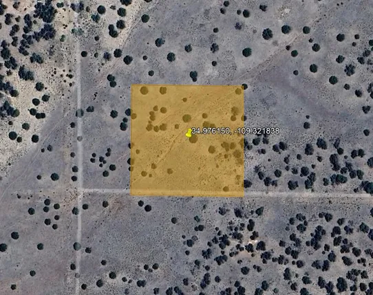 Aerial view — approximate parcel boundary (GPS 34.976151, -109.321838)
